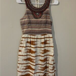 Lucky Brand Multicolor Striped Midi Dress with Beaded Neckline